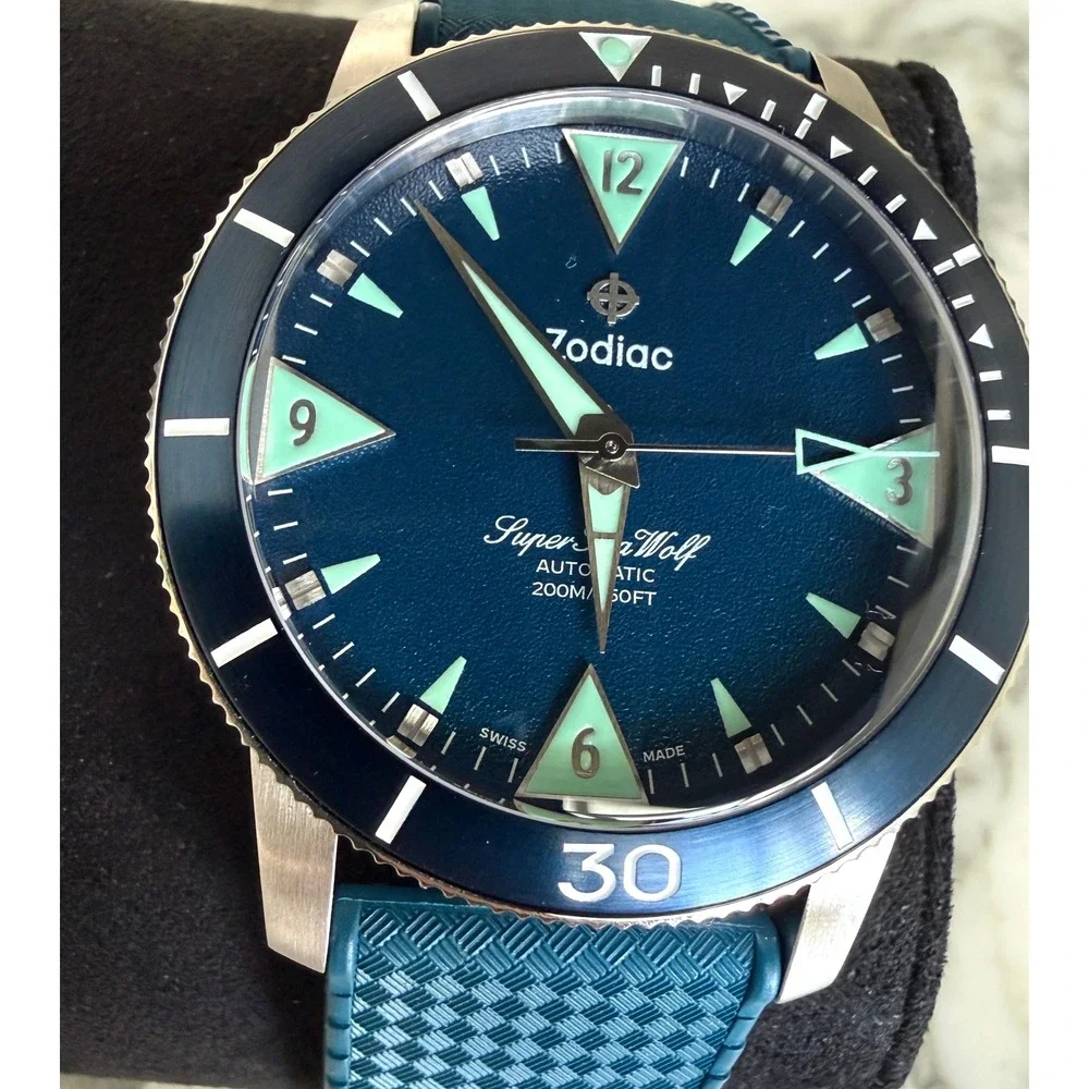 Zodiac Super Sea Wolf Automatic 200M Teal Blue Dial Rubber Strap Watch ZO9217